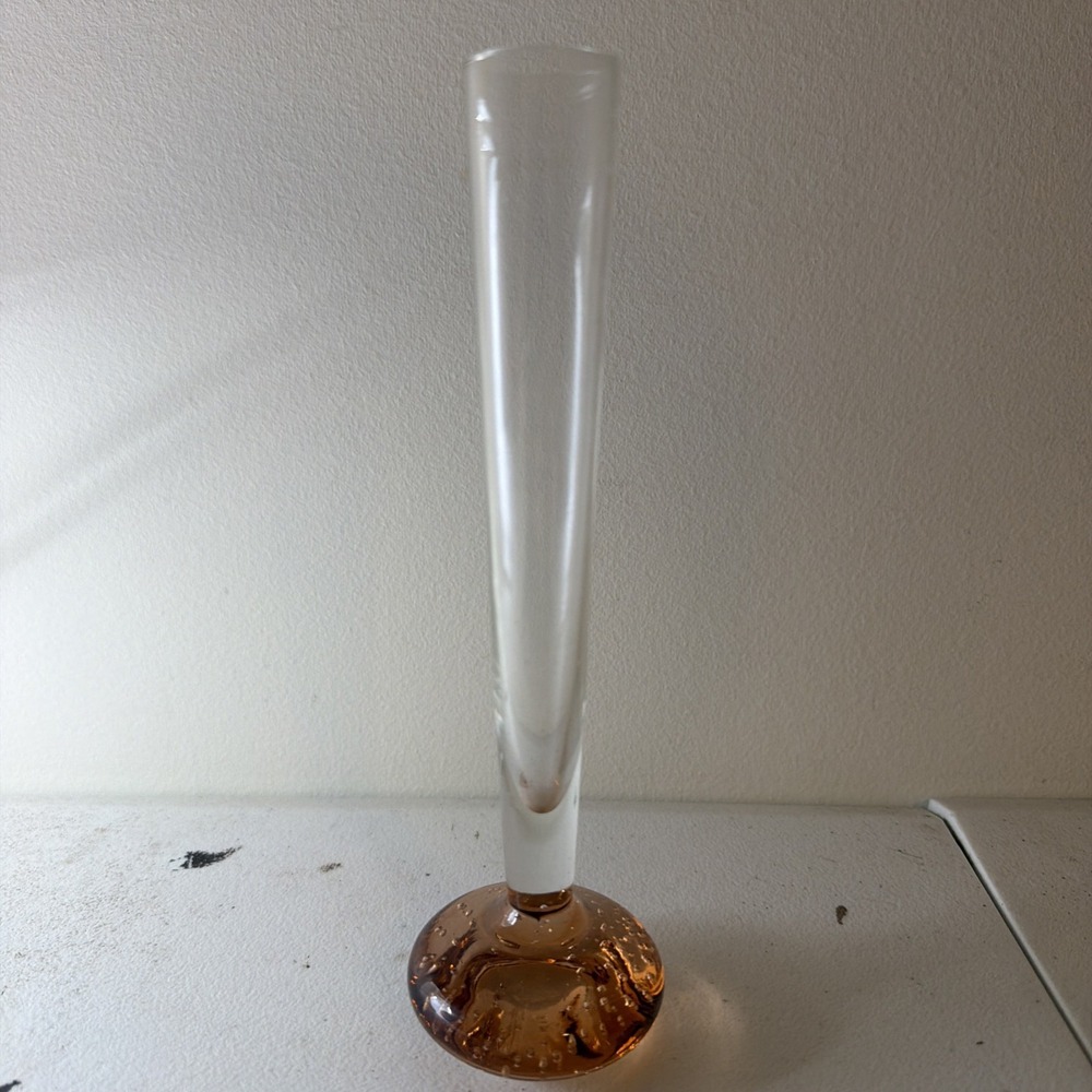 Vintage Burnt Orange Controlled Bubble Art Glass Bud Vase Home Decor 8.5”